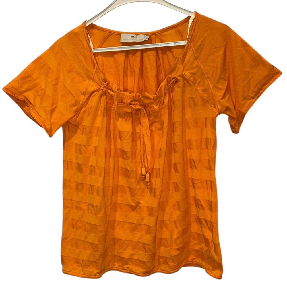 Adidas Stella McCartney orange cinch tie neckline workout top M